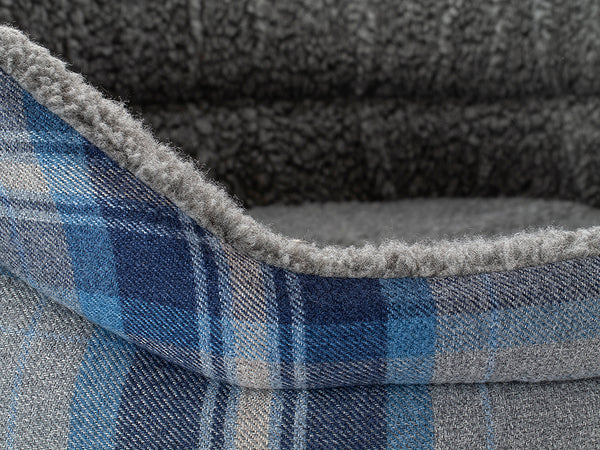 Pet Luxury Snug Oval Dog Bed 6 Sizes in our Avondale Signature Tartan Blue-Grey-Navy