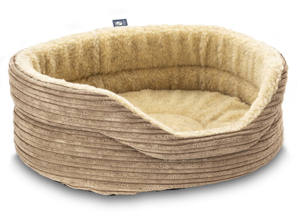 Pet Luxury Snug Oval Dog Bed 6 Sizes in our Avondale in Classic Cord Beige
