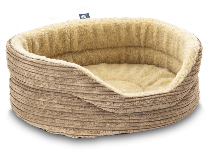 Pet Luxury Snug Oval Dog Bed 6 Sizes in our Avondale in Classic Cord Beige