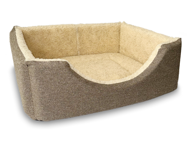 Haven Square Fleece Lined High Sided Luxury Dog Bed 5 Sizes in Orkney Beige