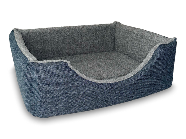 Haven Square Fleece Lined High Sided Luxury Dog Bed 5 Sizes in Orkney Ocean Blue