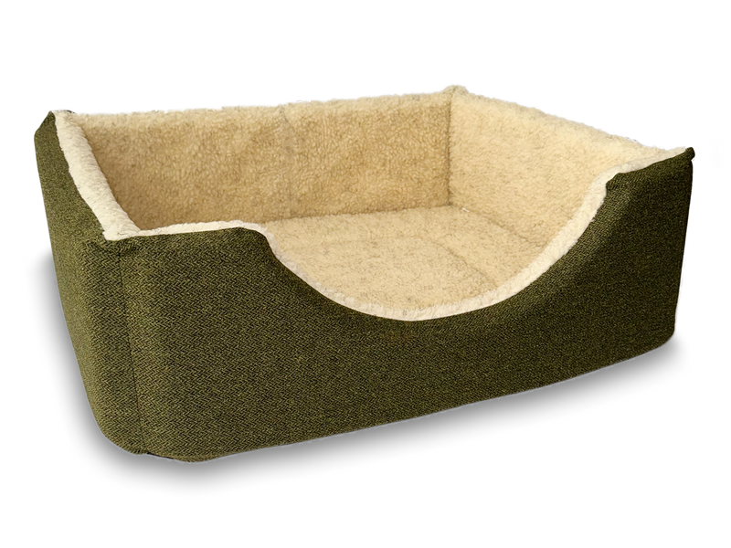 Haven Square Fleece Lined High Sided Luxury Dog Bed 5 Sizes in Orkney Woodland Green