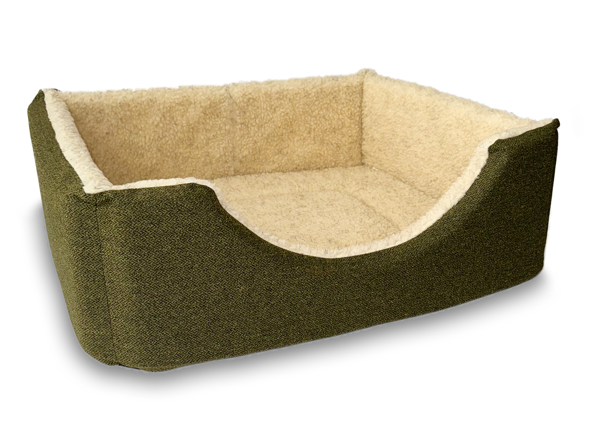 Haven Square Fleece Lined High Sided Luxury Dog Bed 5 Sizes in Orkney Woodland Green
