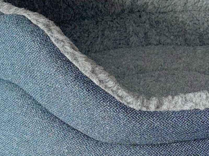 Snug Fleece Lined High Sided Oval Luxury Dog Bed 5 Sizes in Orkney Ocean Blue